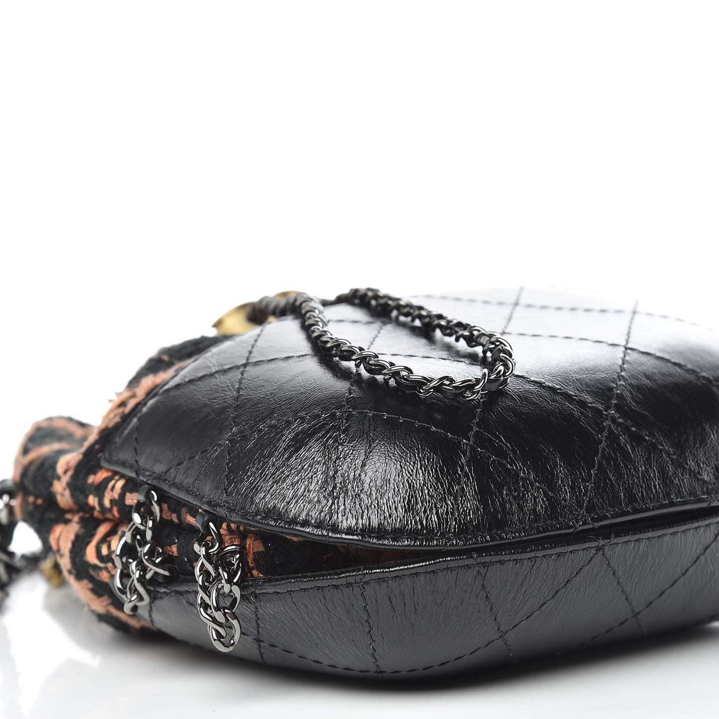Tweed Calfskin Quilted Small Gabrielle Bucket Black Brown Orange