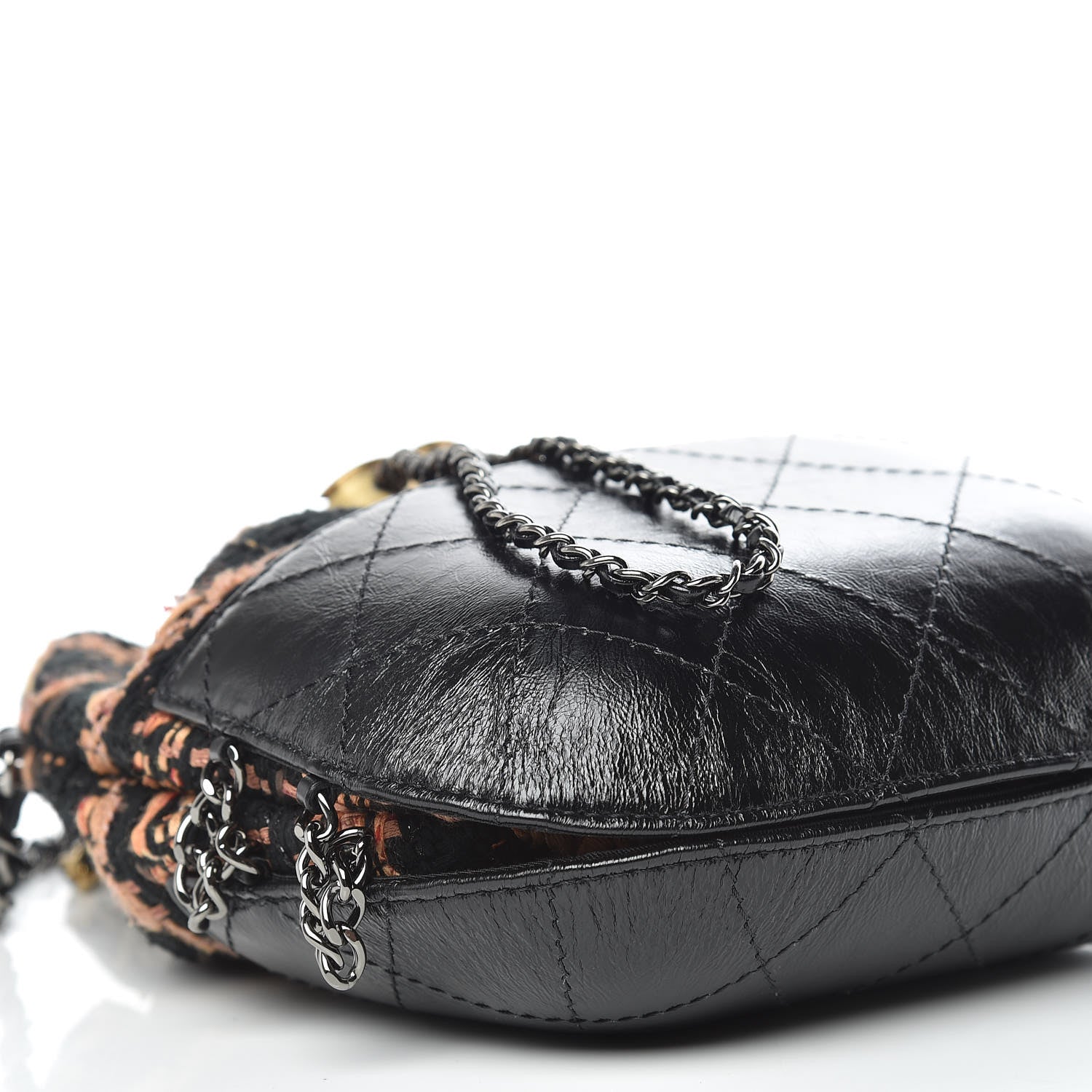 Chanel Tweed Calfskin Quilted Small Gabrielle Bucket Black Brown Orange 6 of 15