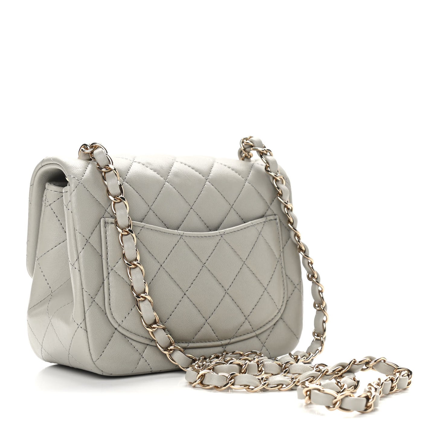 Lambskin Quilted Mini Square Flap Light Grey