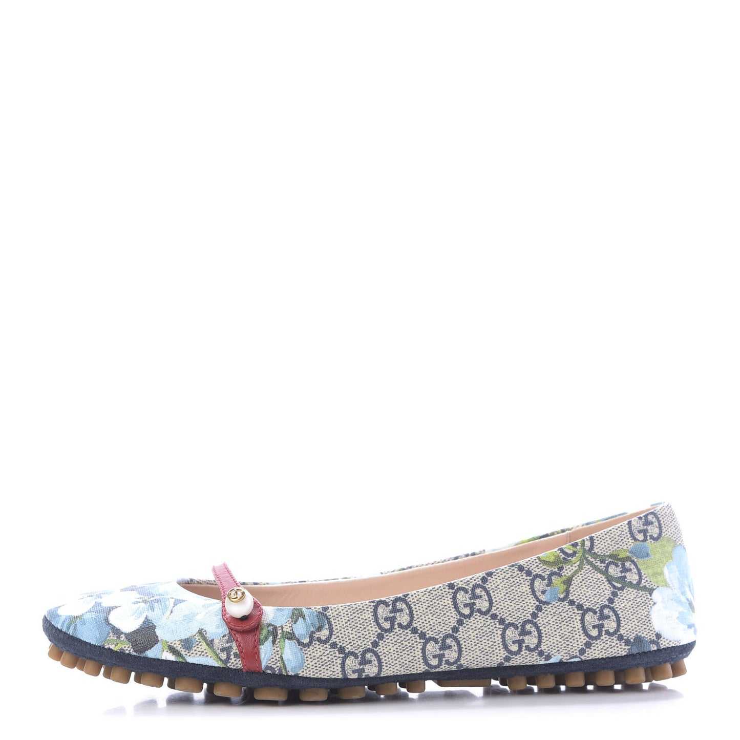 GG Supreme Monogram Blooms Ballet Flats 36.5 Beige Blue Navy Hibiscus Red