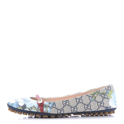 Gucci GG Supreme Monogram Blooms Ballet Flats 36.5 Beige Blue Navy Hibiscus Red 1 of 11