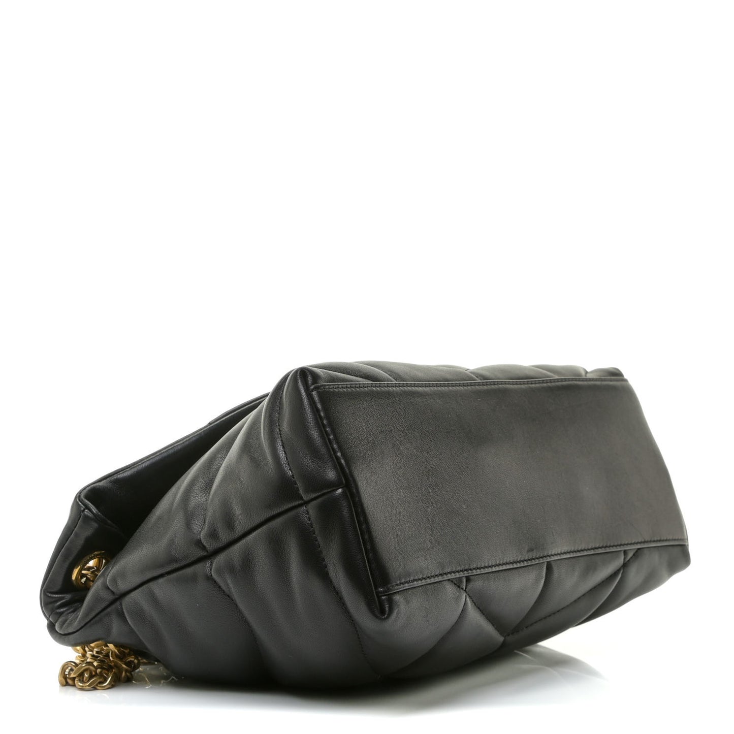 Lambskin Quilted Small Loulou Puffer Monogram Chain Satchel Black