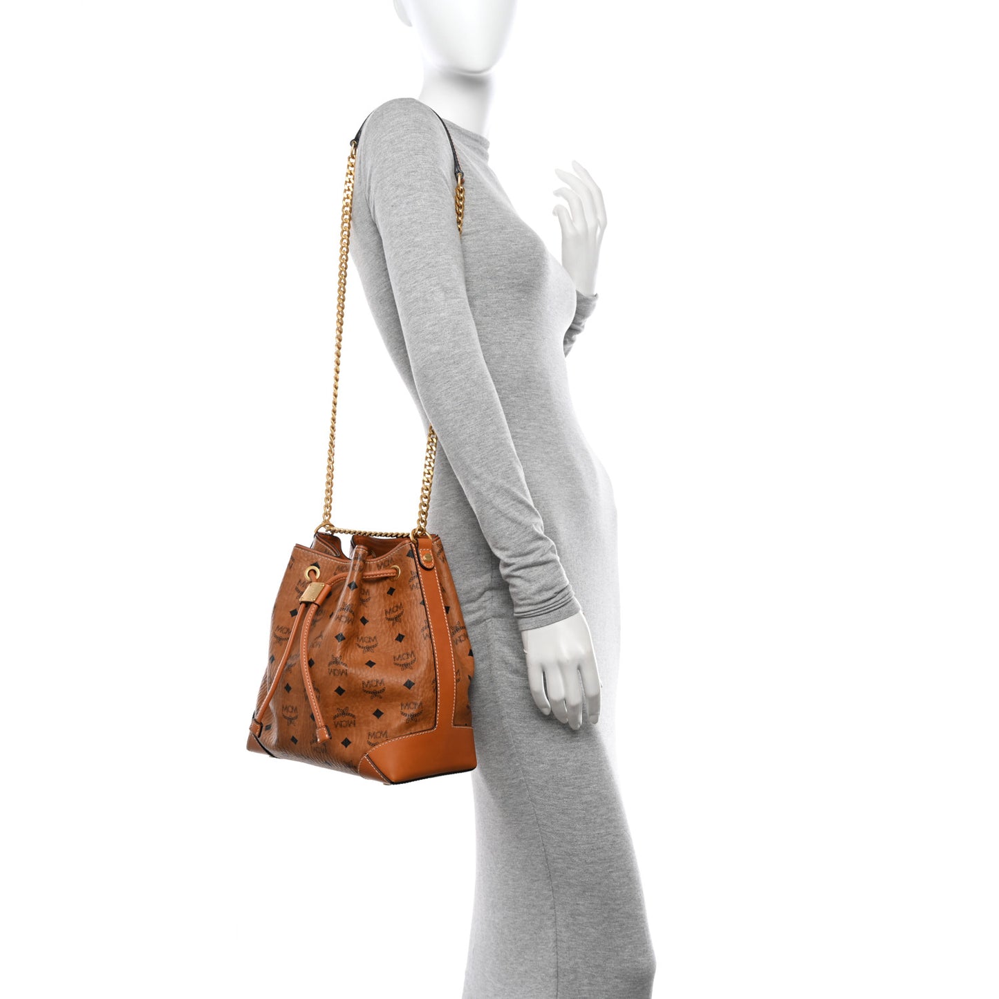 Visetos Small Soft Berlin Drawstring Bucket Bag Cognac