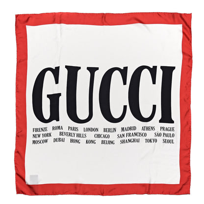 Gucci Silk Gucci World Square Scarf Ivory Red 1 of 4