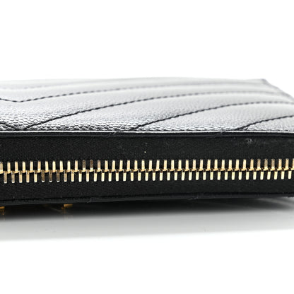 Saint Laurent Grain De Poudre Matelasse Chevron Monogram Zip Around Wallet Black 7 of 7