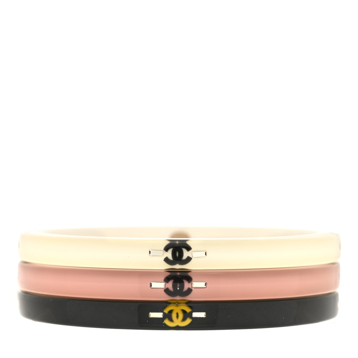 Chanel Resin CC Bangle Bracelet Set of 3 White Pink Black 1 of 5