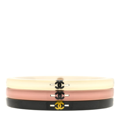 Chanel Resin CC Bangle Bracelet Set of 3 White Pink Black 1 of 5