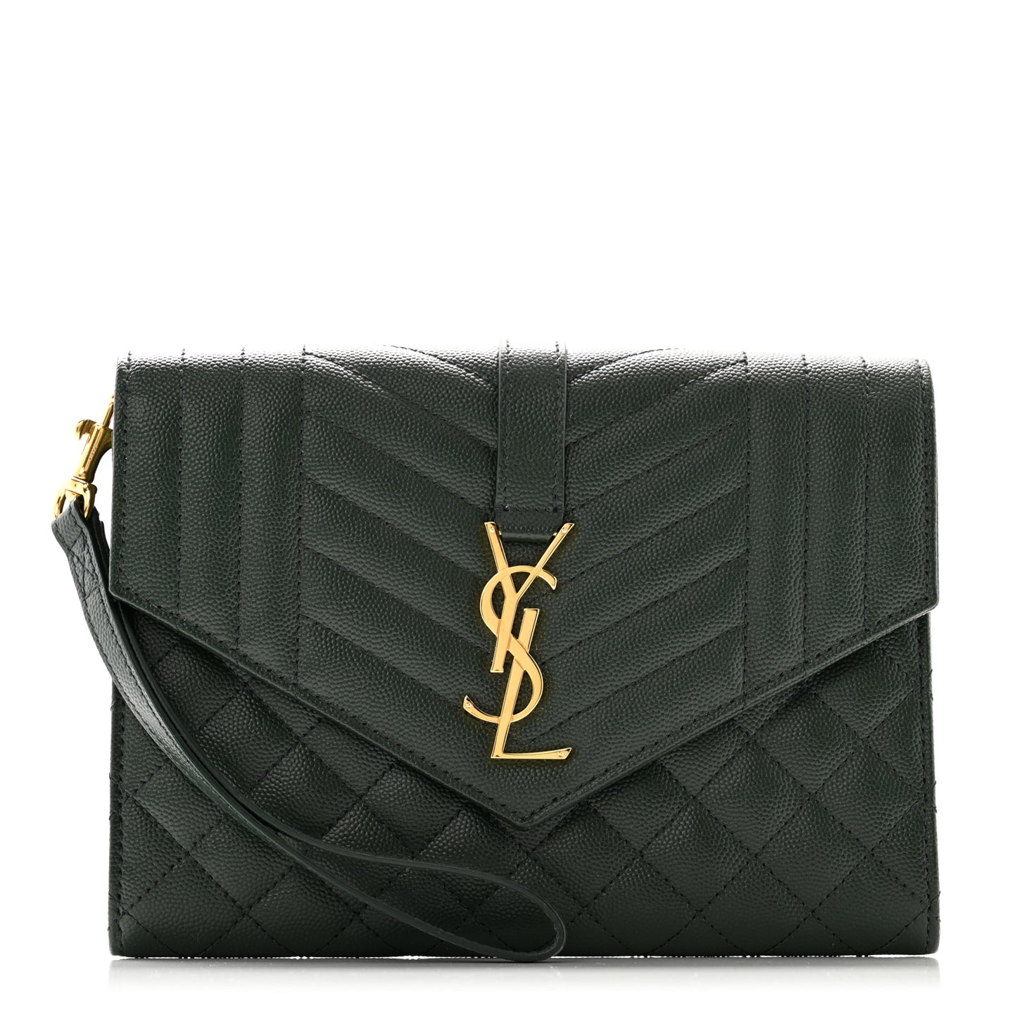 Grain De Poudre Textured Mixed Matelasse Triquilt Monogram Clutch Vert Fonce