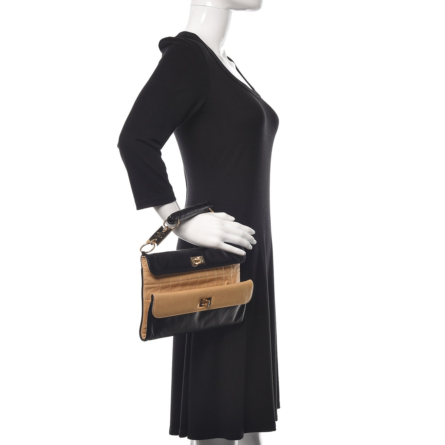 Lambskin Chocolate Bar Mademoiselle Double Flap Clutch Beige Black
