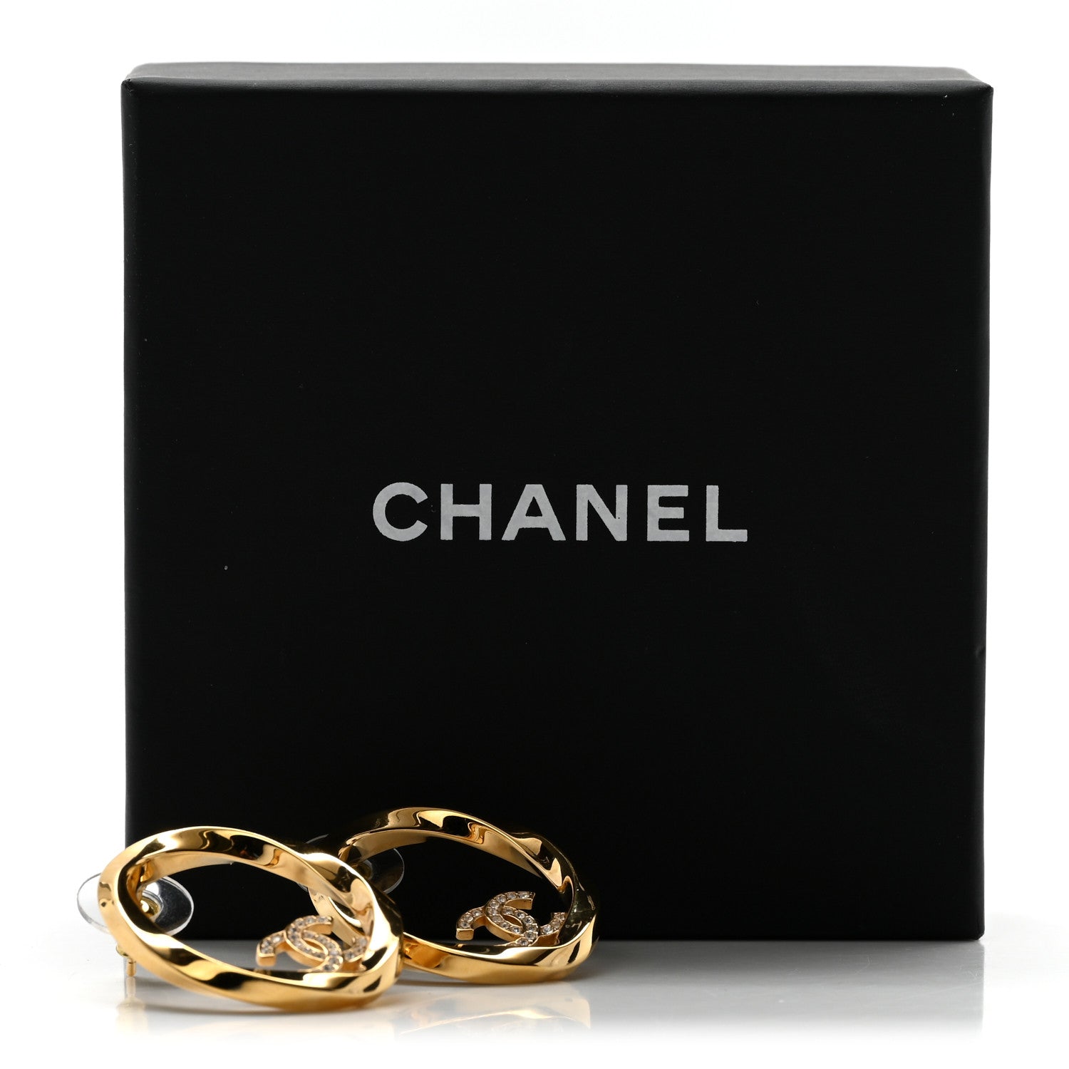Chanel Metal Crystal Studded CC Round Earrings Gold 5 of 5