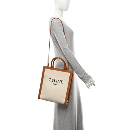 Celine Canvas Calfskin Small Vertical Cabas Natural Tan 2 of 10