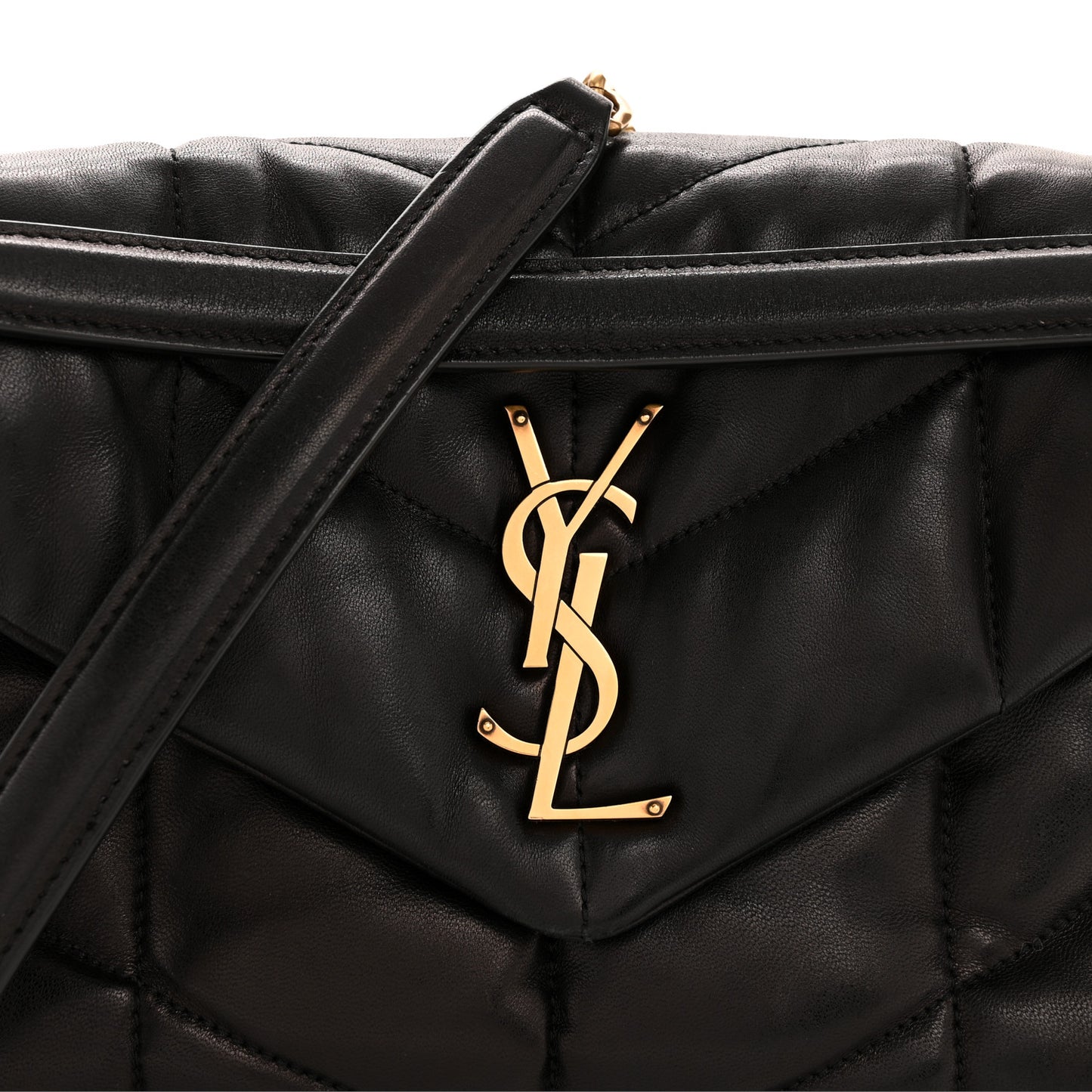 Lambskin Quilted Small Loulou Puffer Monogram Chain Satchel Black