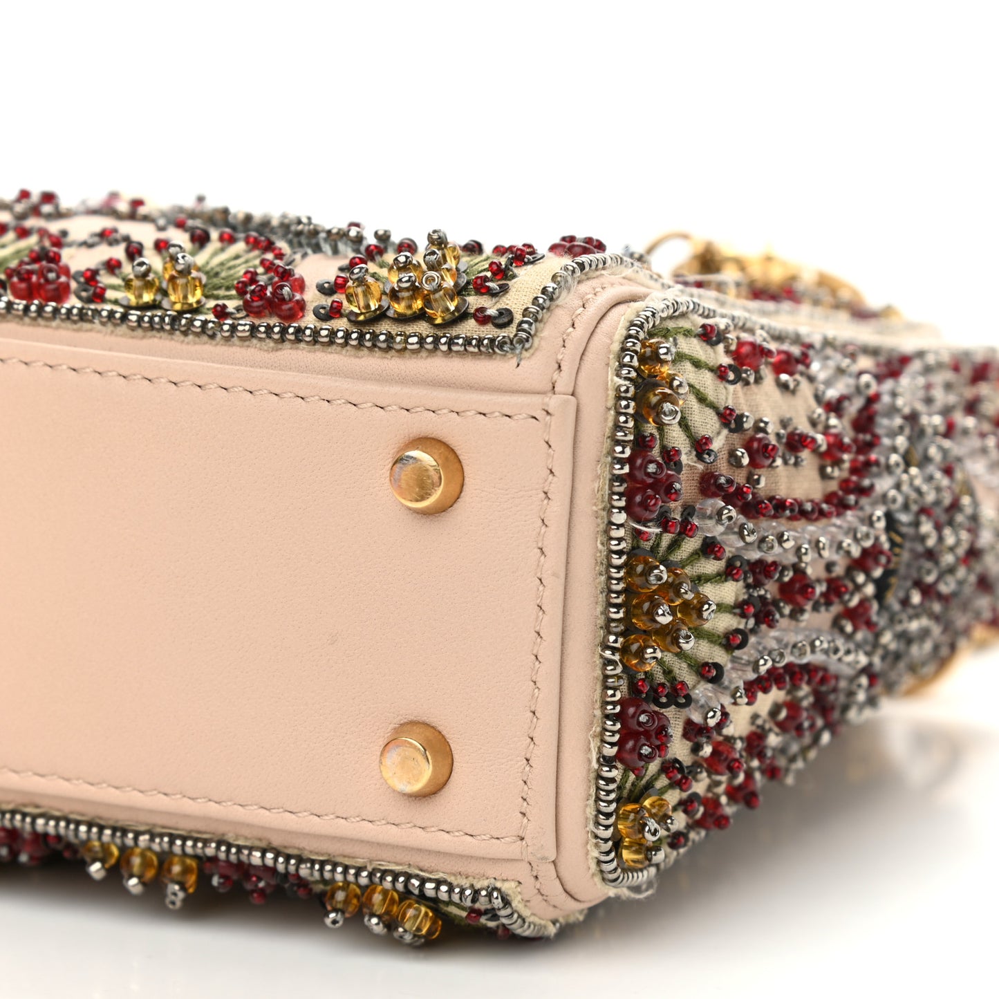 Calfskin Beaded Mini Lady Dior Beige Multicolor