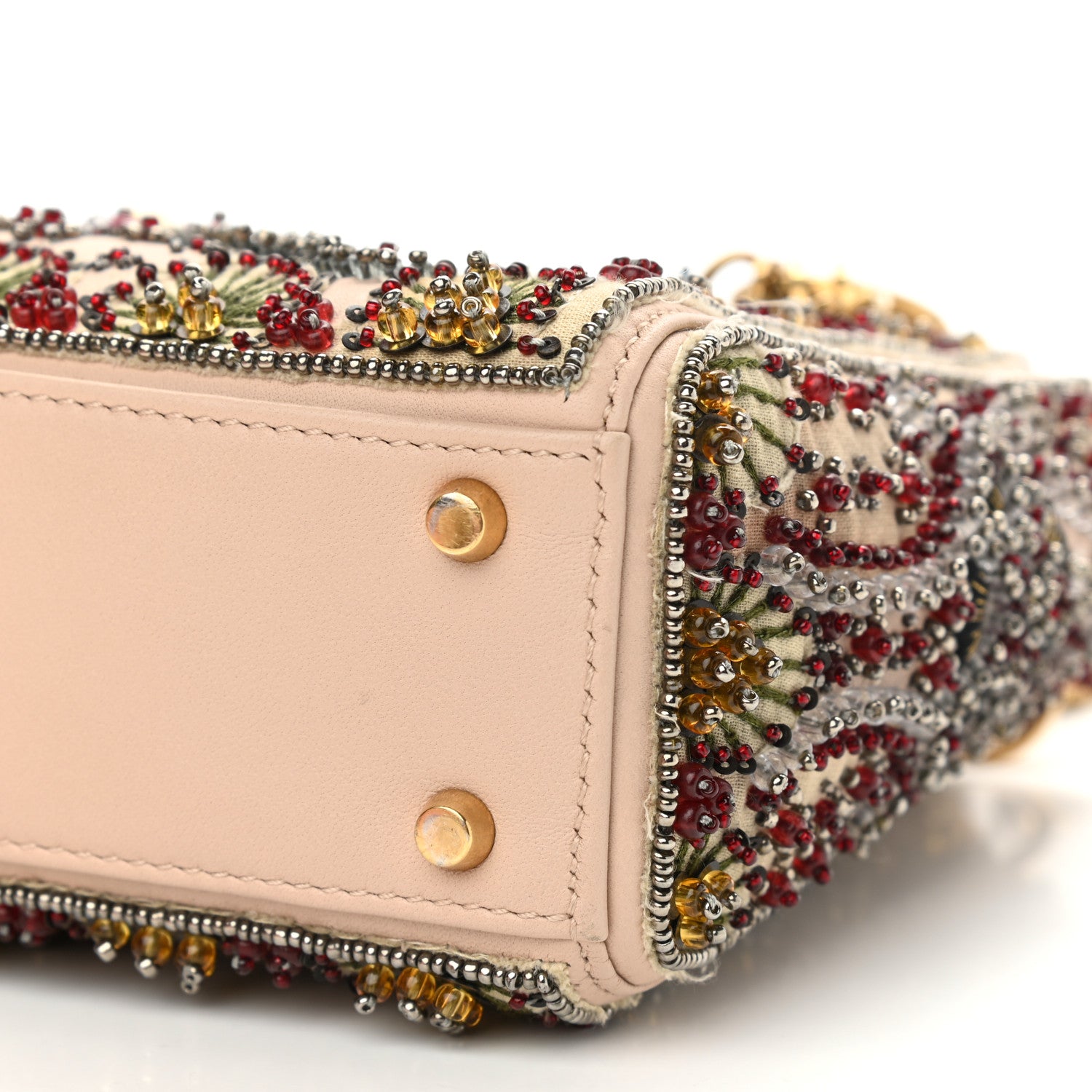 Christian Dior Calfskin Beaded Mini Lady Dior Beige Multicolor 6 of 12