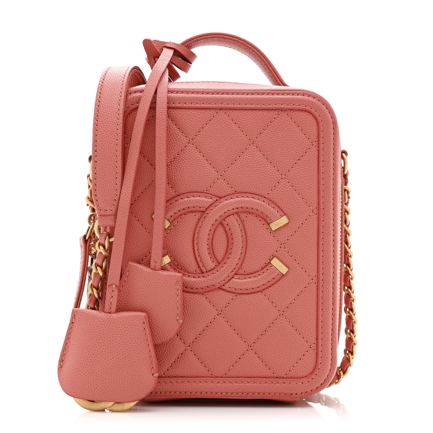 Chanel Caviar Quilted CC North South Filigree Vanity Case Pink 1 of 10