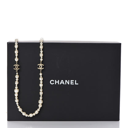 Chanel Graduated Pearl CC Long Necklace Light Gold 5 of 5