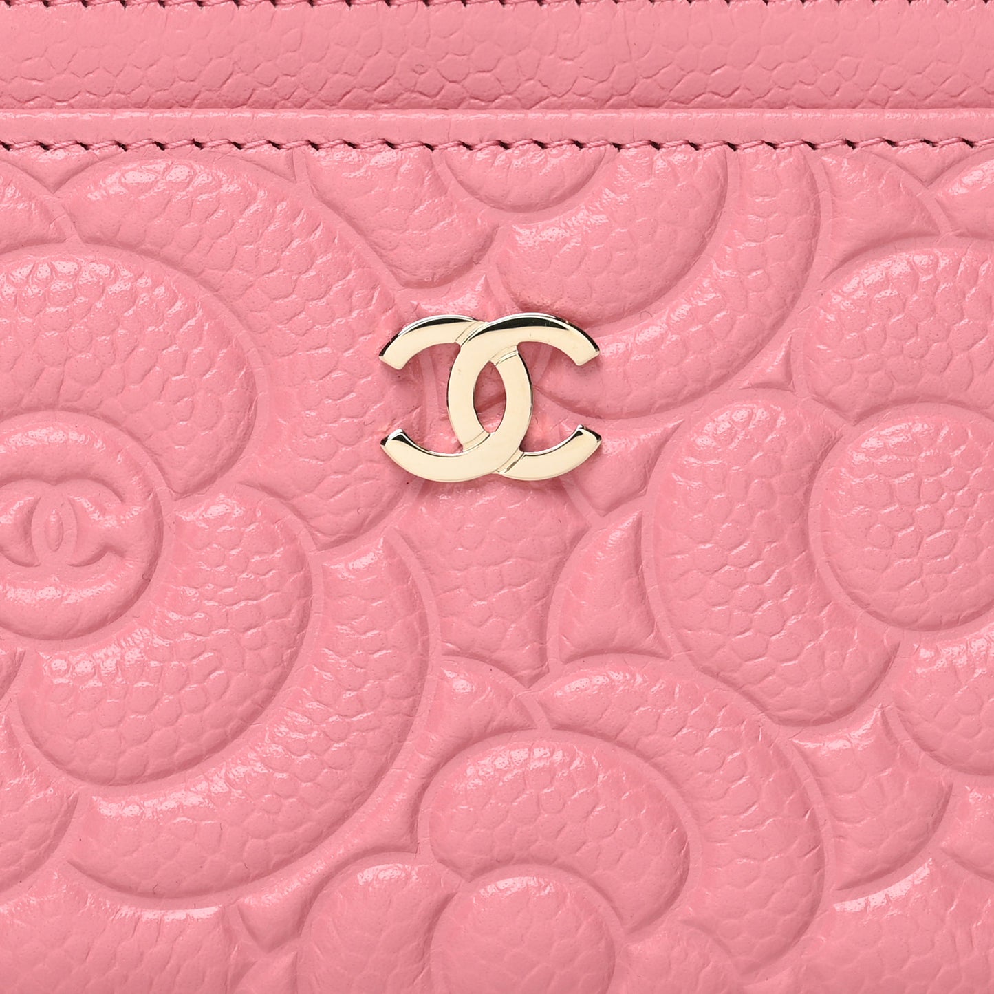 Caviar Camellia Embossed Card Holder Pink