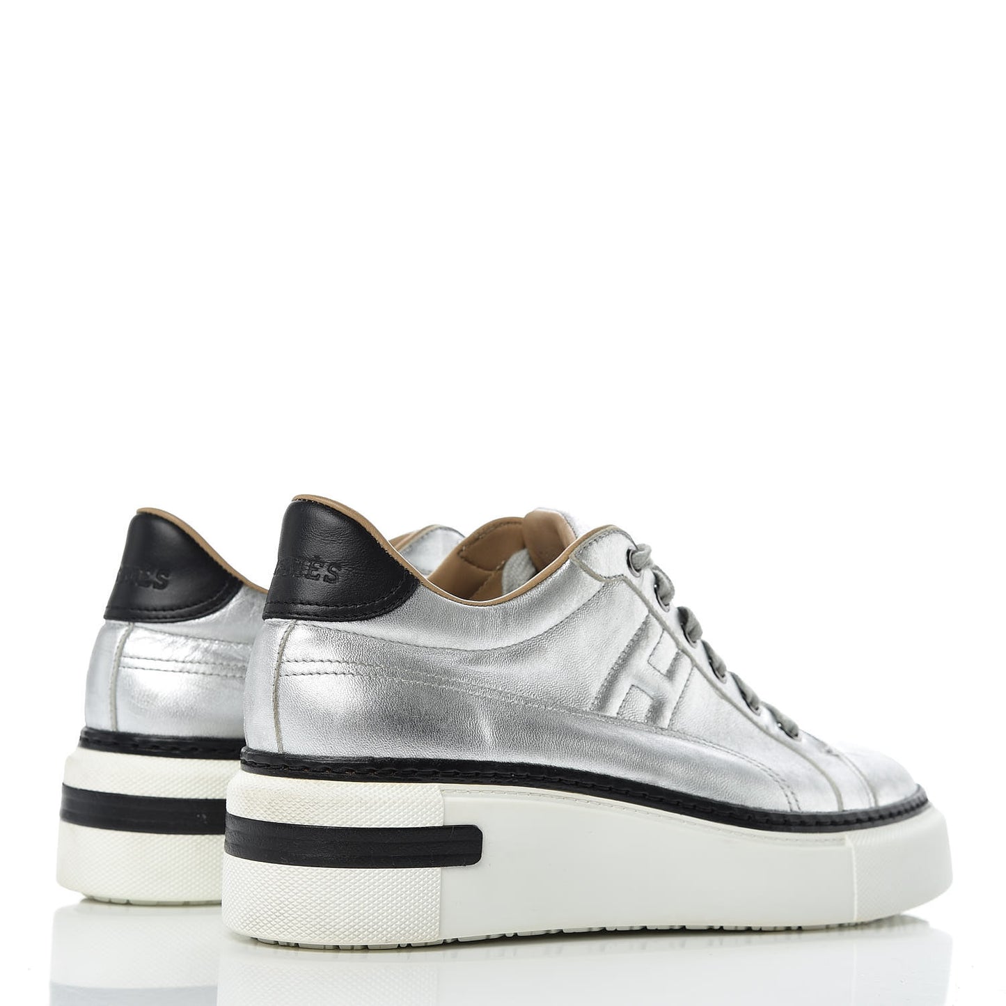 Metallic Nappa Polo Sneakers 38 Argent Black