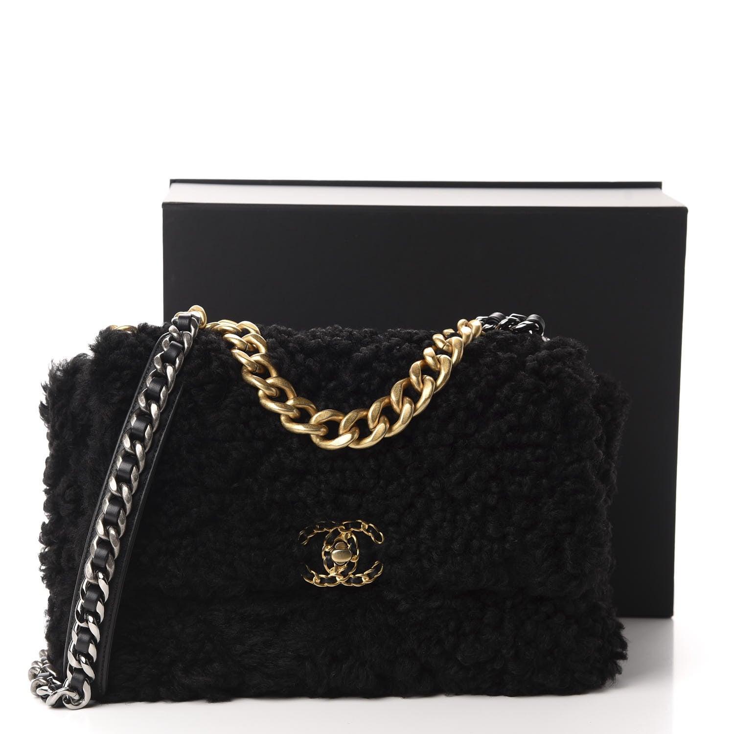 Chanel Shearling Sheepskin Large 19 Flap Black 11 of 11