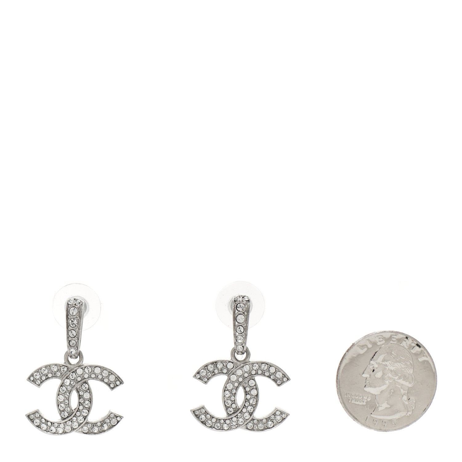 Chanel Crystal CC Drop Earrings Silver 2 of 4