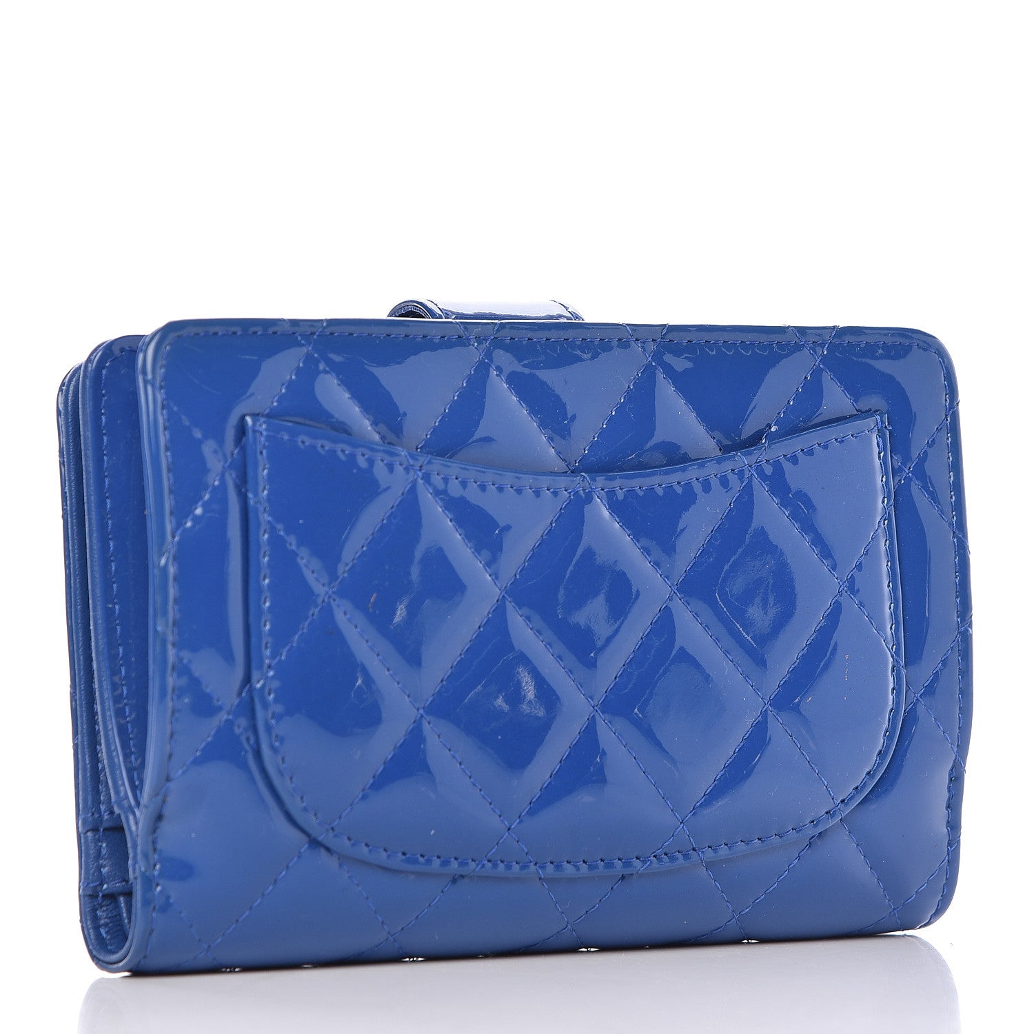 Chanel Patent Quilted Zipped Pocket Wallet Blue 3 of 15