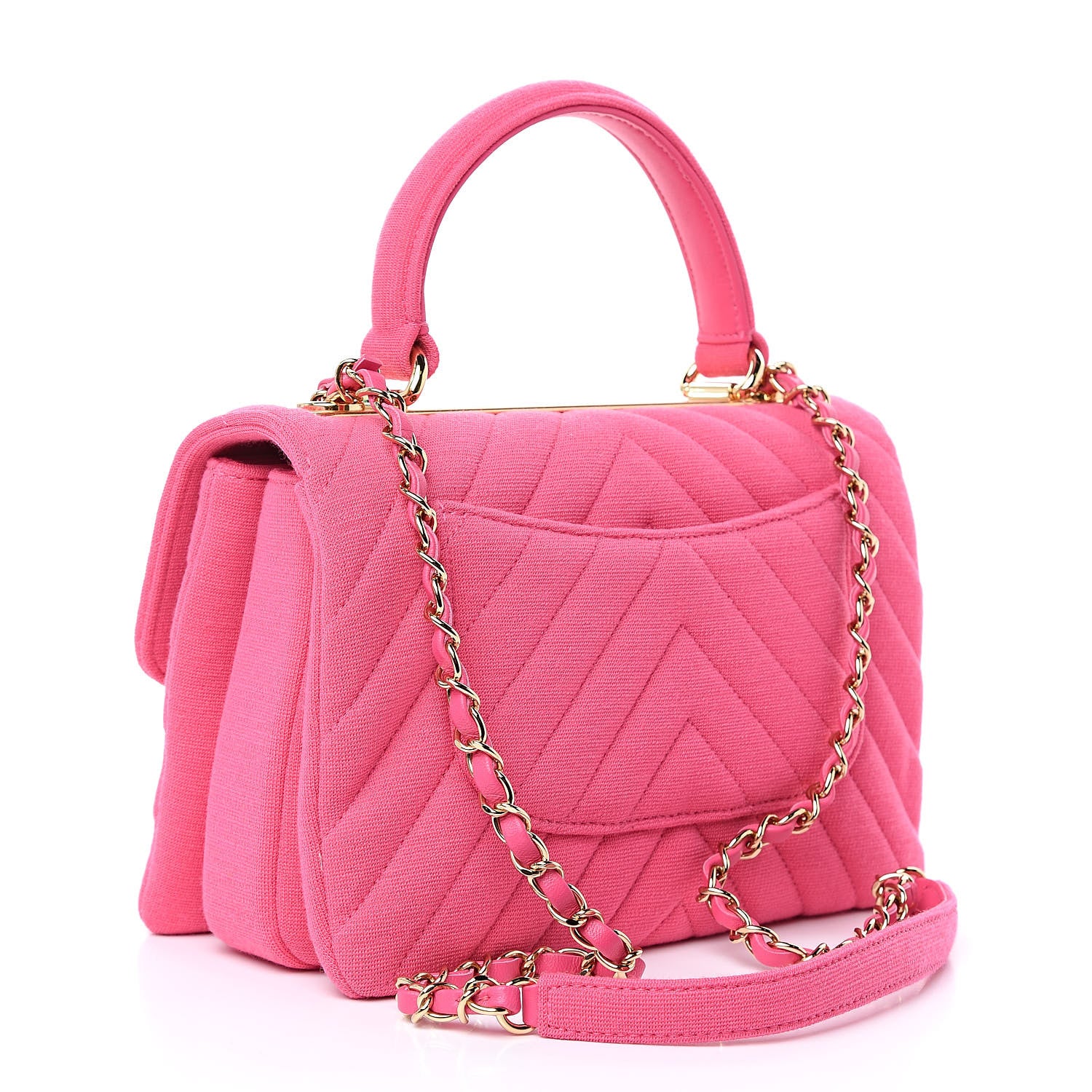Chanel Jersey Chevron Quilted Small Trendy CC Dual Handle Flap Bag Pink 3 of 10