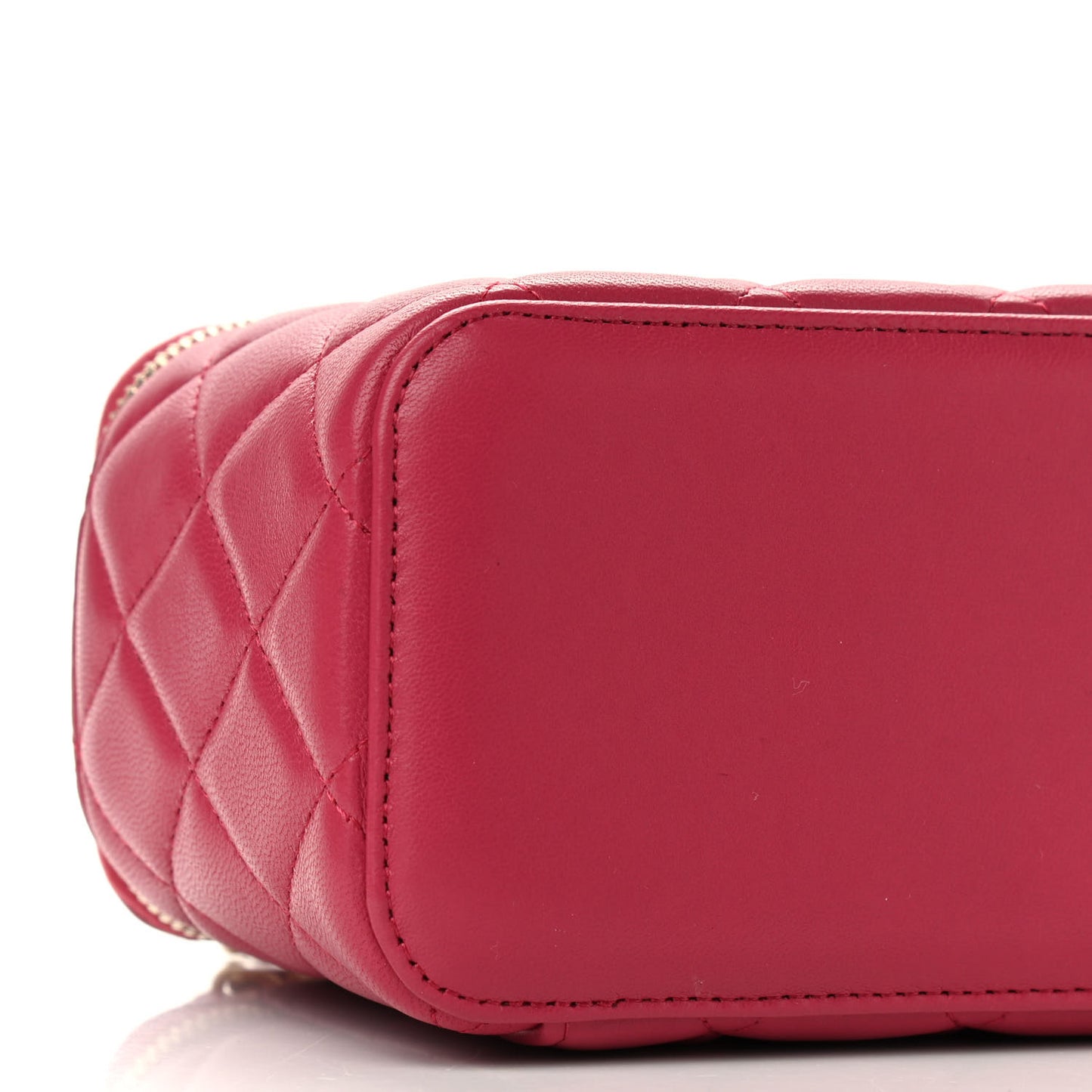 Lambskin Quilted Small Top Handle Vanity Case With Chain Dark Pink