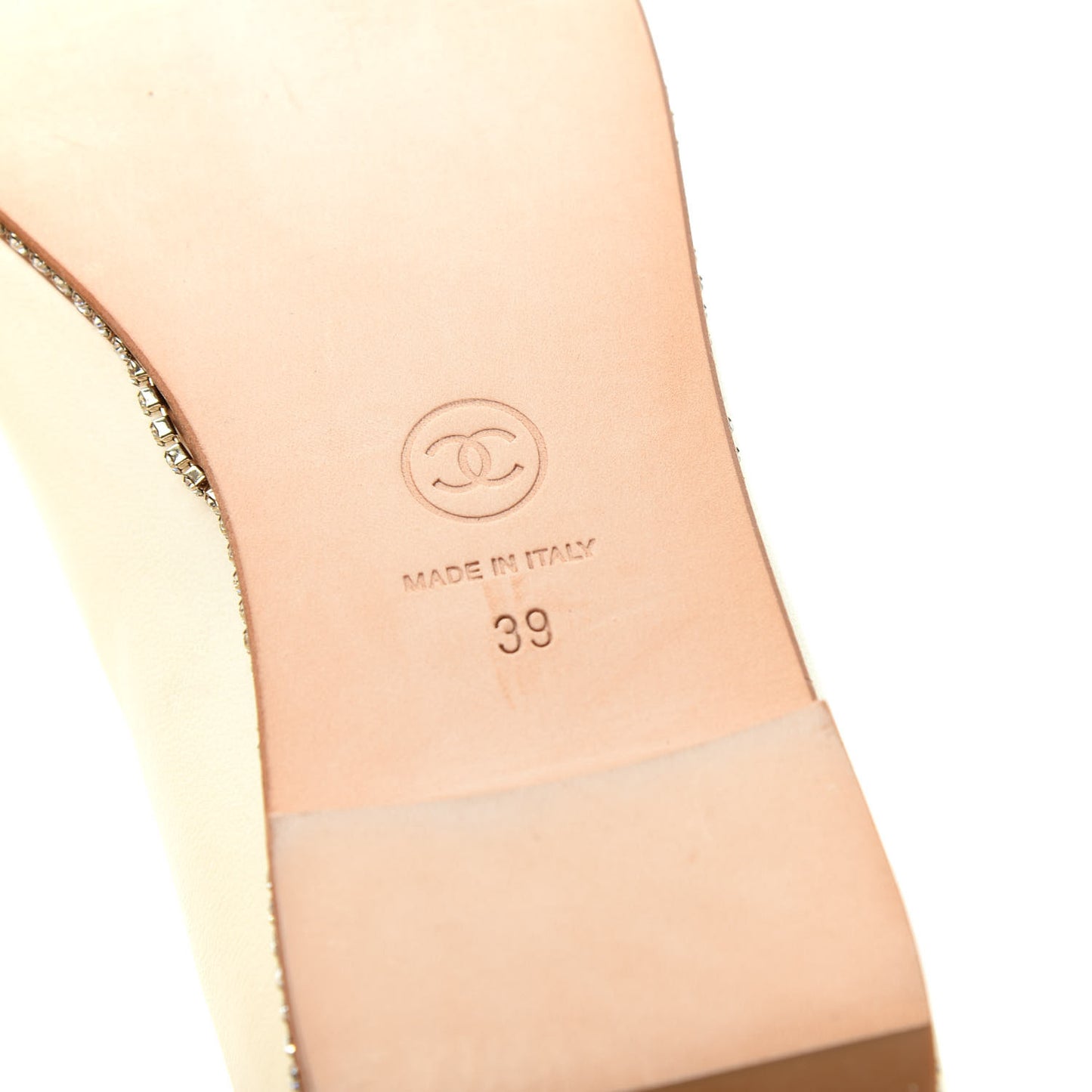 Patent Lambskin Crystal CC Cap Toe Ballerina Flats 39 Beige Black