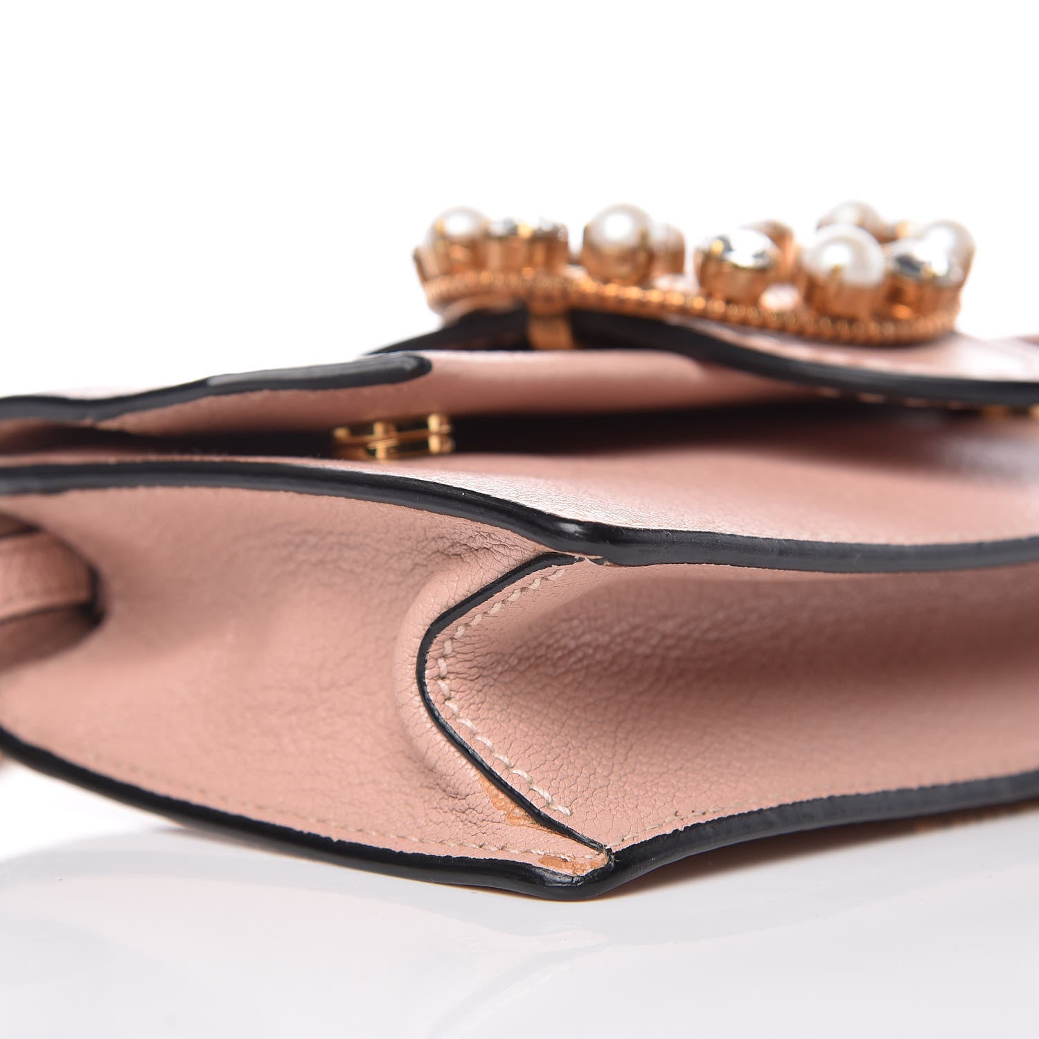 Miu Miu Goatskin Madras Soft Calfskin Crystal Pearl Embellished Shoulder Bag Orchidea 7 of 9