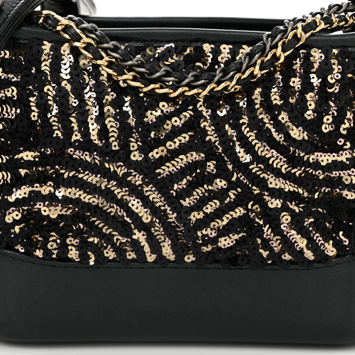 Chanel Sequin Calfskin Small Gabrielle Hobo Black Gold 8 of 10