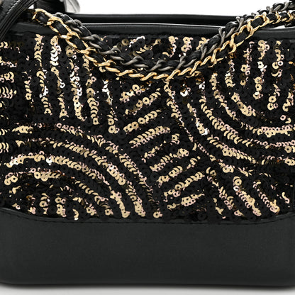 Chanel Sequin Calfskin Small Gabrielle Hobo Black Gold 8 of 10