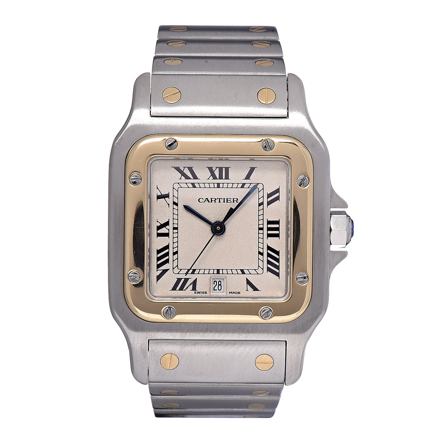 Stainless Steel 18K Yellow Gold 29mm Santos De Galbee Quartz Watch