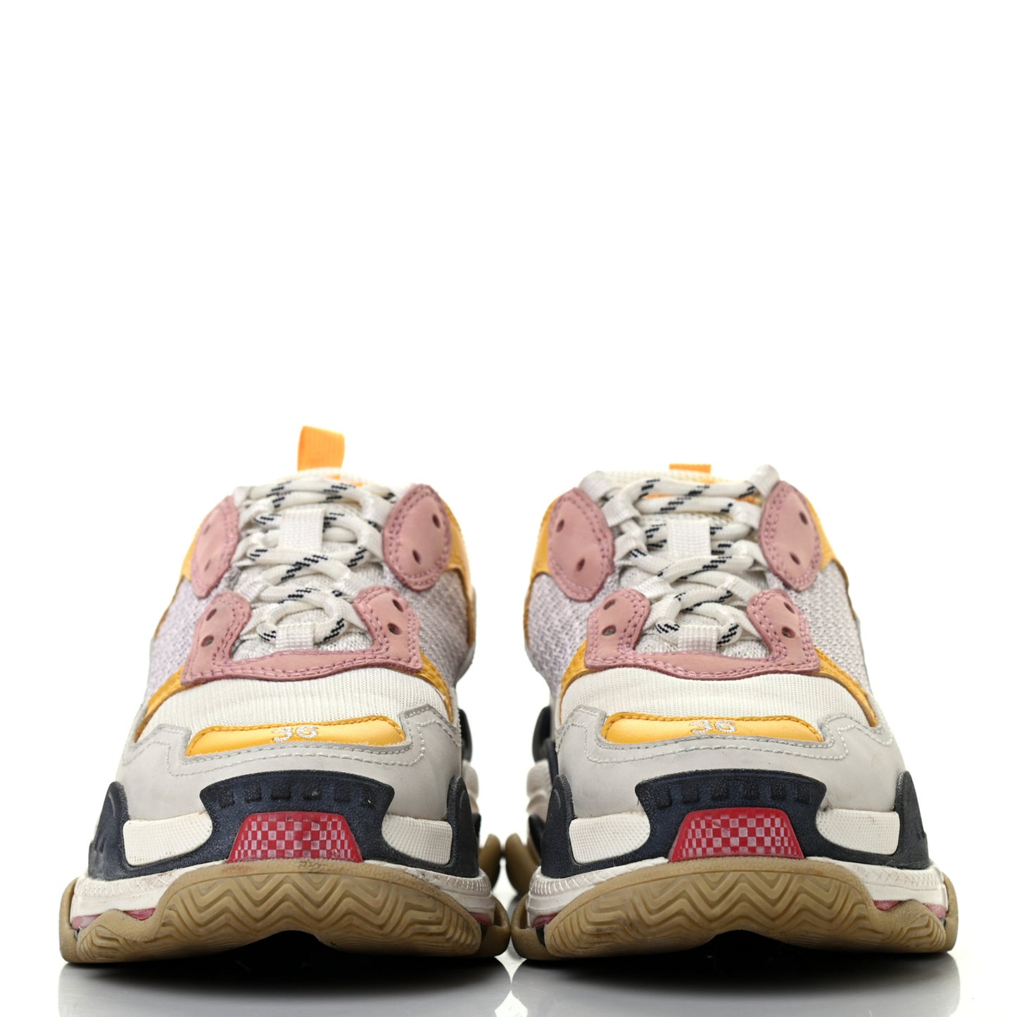 Mesh Nubuck Womens Triple S Sneakers 36 White Gris Jaune Rose