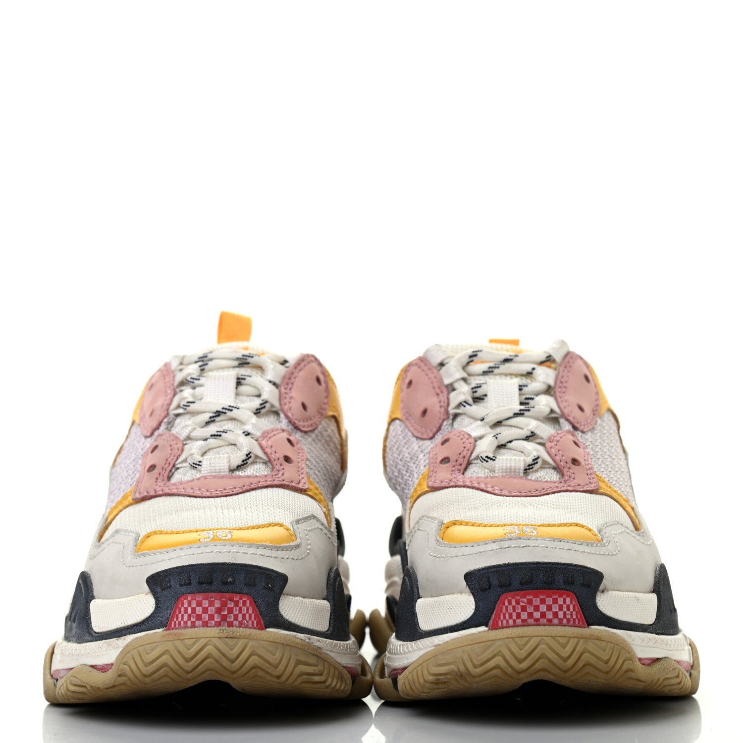 Balenciaga Mesh Nubuck Womens Triple S Sneakers 36 White Gris Jaune Rose 2 of 4