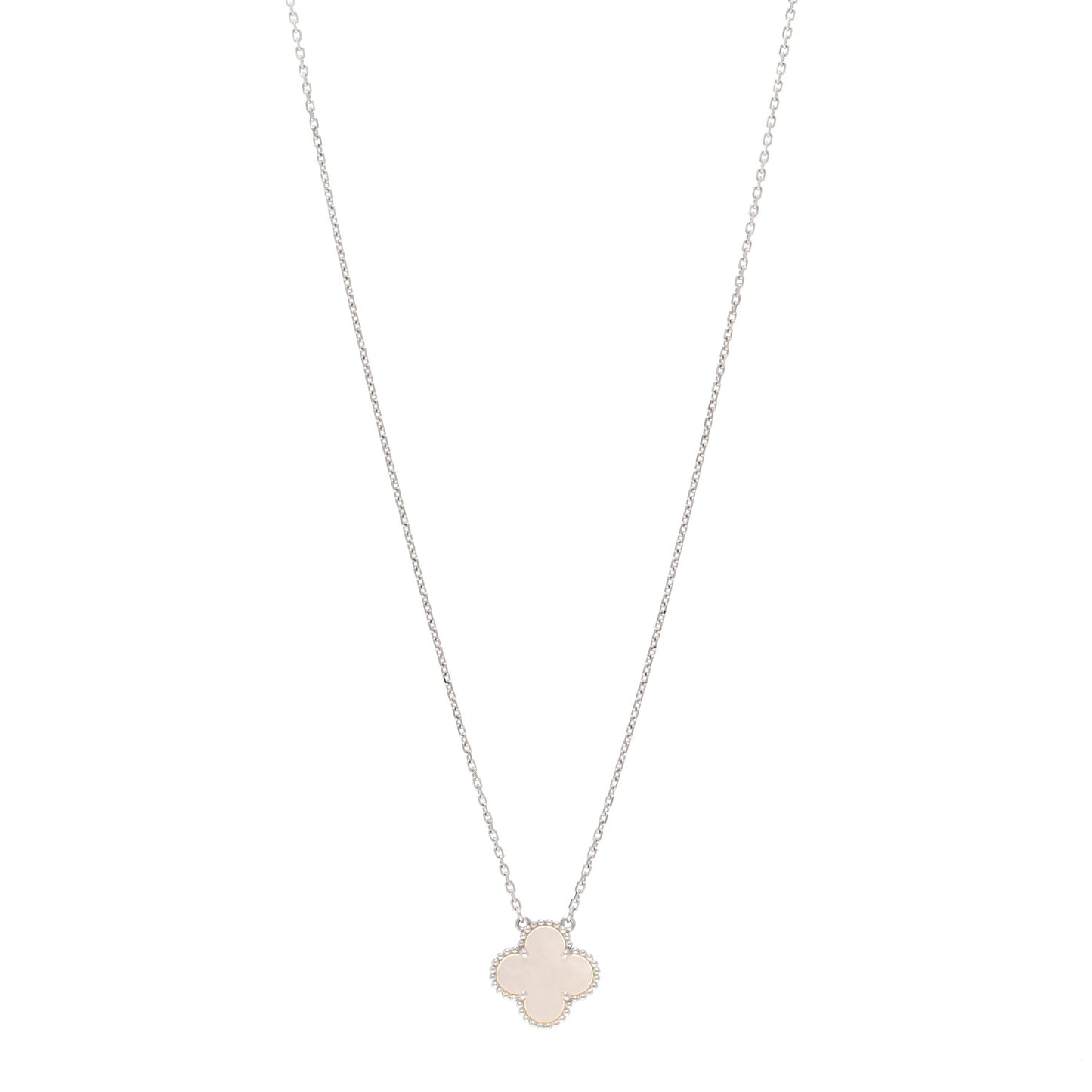 18K White Gold Mother Of Pearl Vintage Alhambra Pendant Necklace