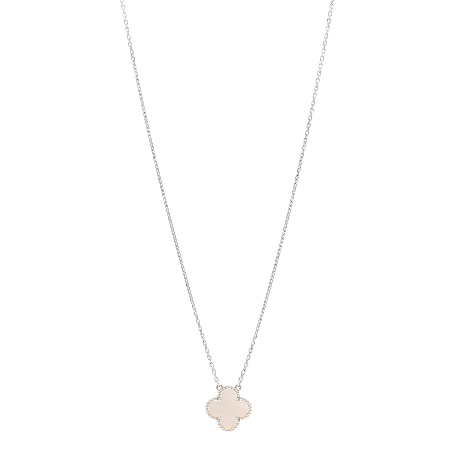 Van Cleef & Arpels 18K White Gold Mother Of Pearl Vintage Alhambra Pendant Necklace 1 of 6