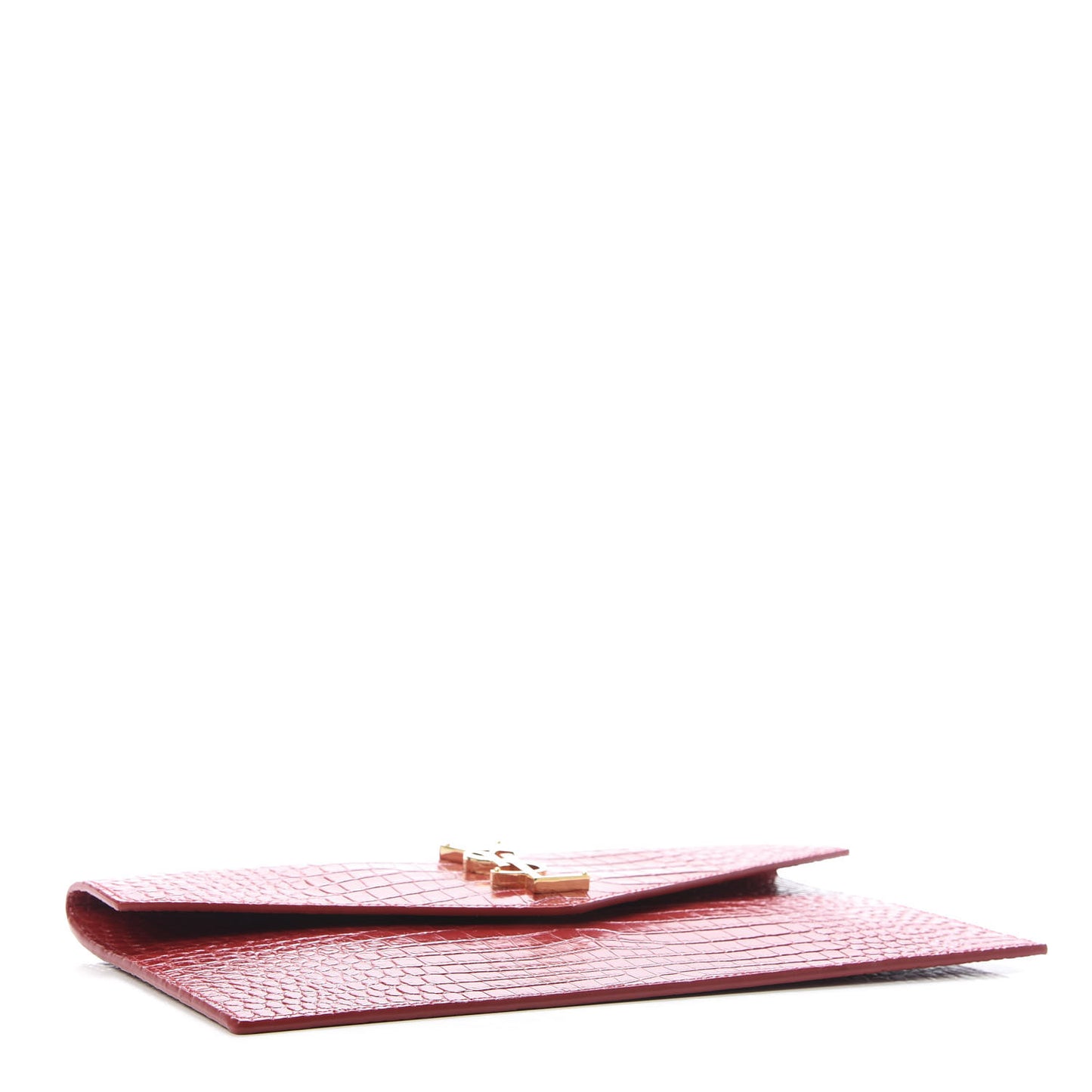 Calfskin Crocodile Embossed Uptown Monogram Clutch Rouge Eros