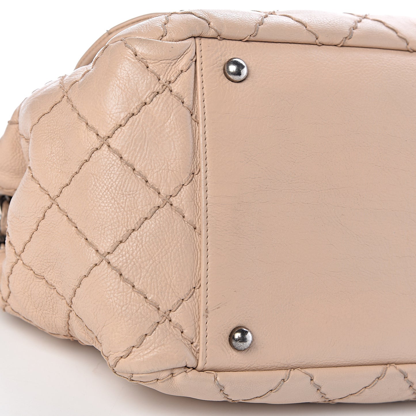 Calfskin Stitch It Accordion Flap Beige