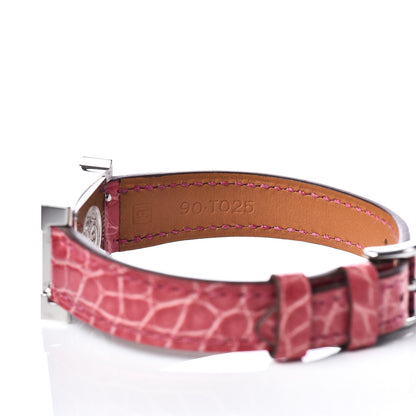 Hermes Stainless Steel Alligator Diamond Mother of Pearl 17.2mm Heure H Hour Quartz Watch Framboise 6 of 8