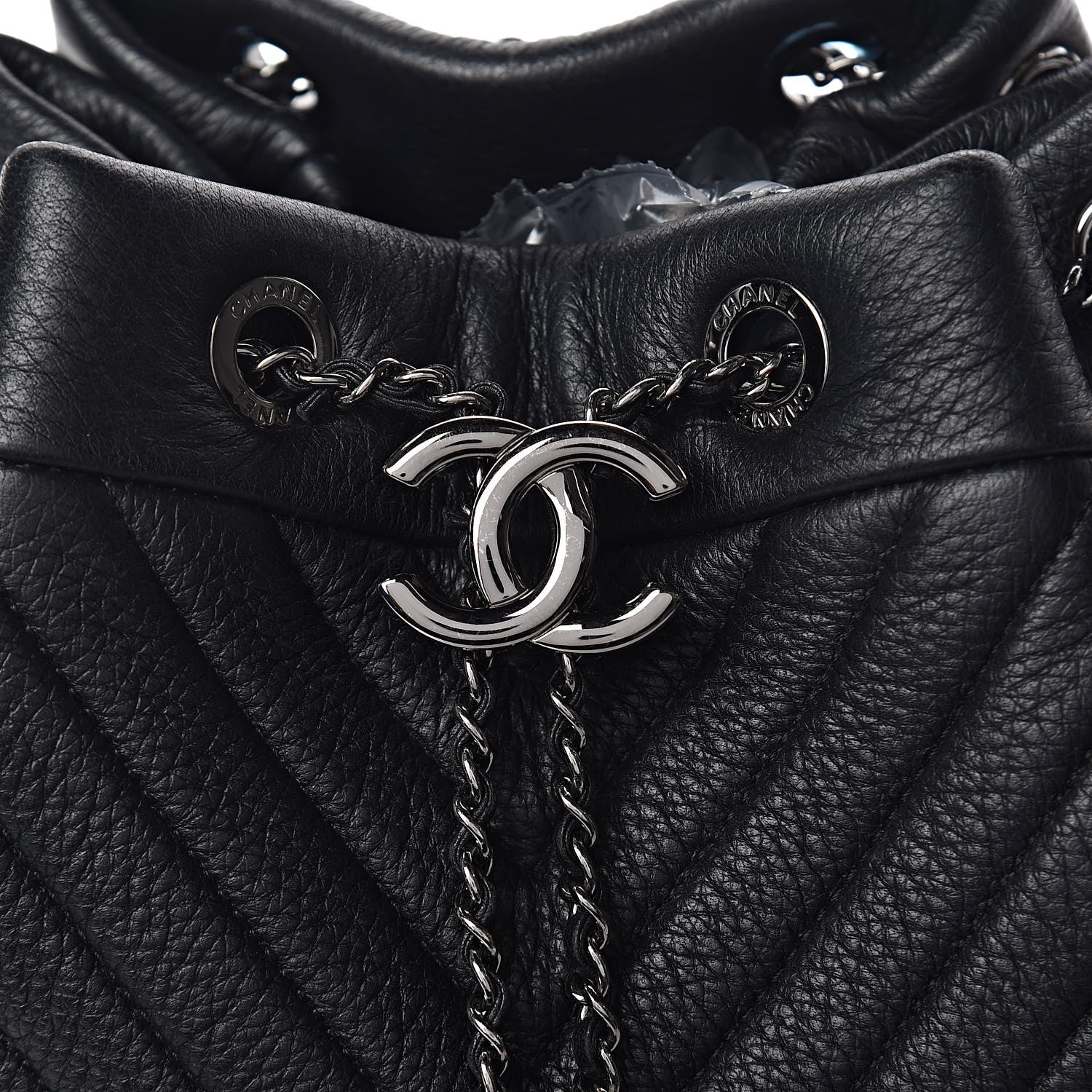 Chanel Deerskin Chevron Small CC Chain Bucket Bag Black 8 of 10