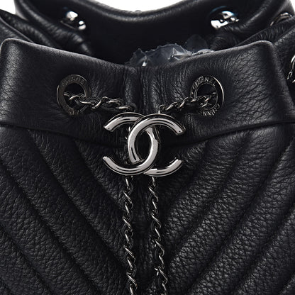 Chanel Deerskin Chevron Small CC Chain Bucket Bag Black 8 of 10