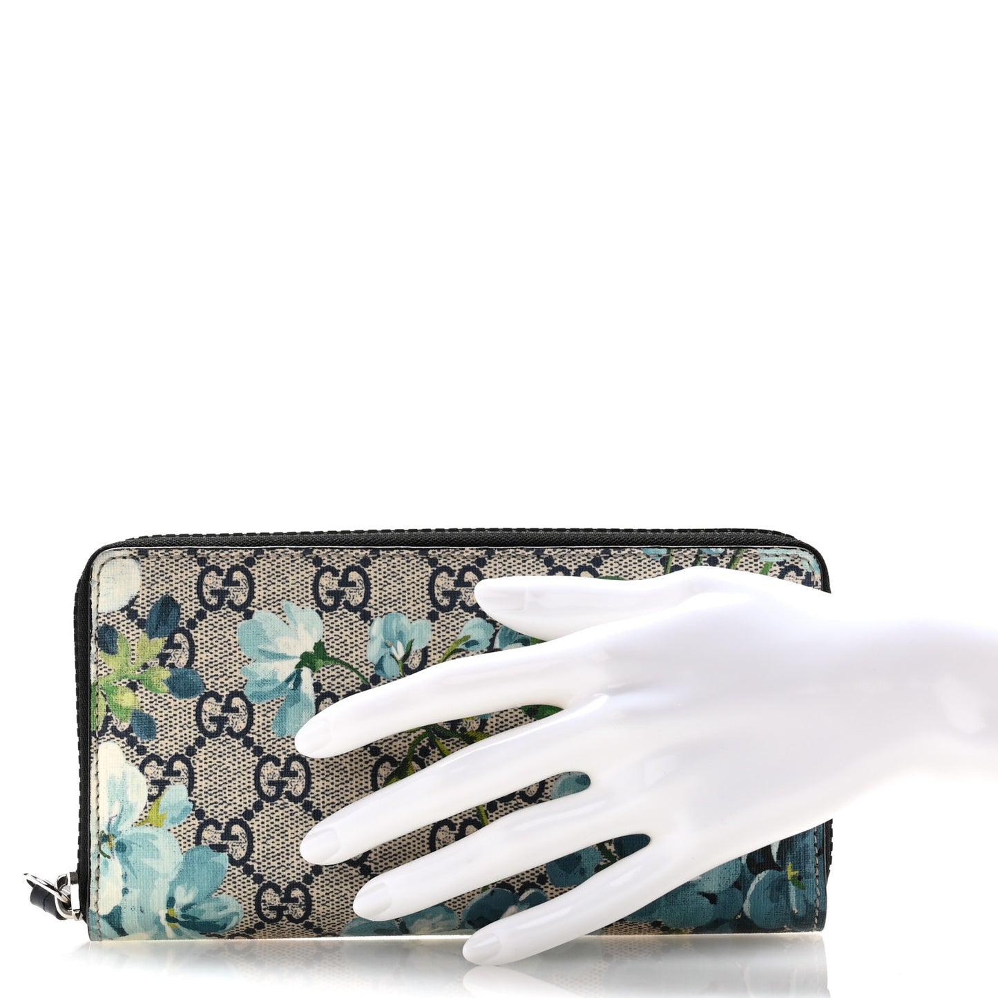 GG Supreme Monogram Blooms Zip Around Wallet Blue