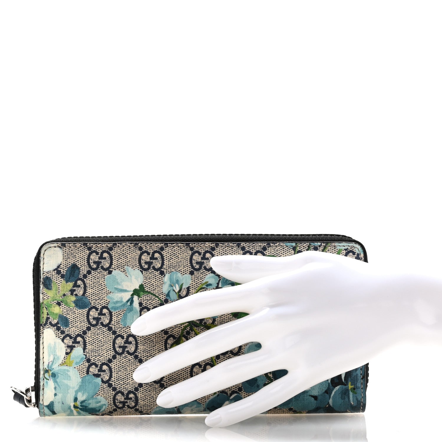 Gucci GG Supreme Monogram Blooms Zip Around Wallet Blue 2 of 10