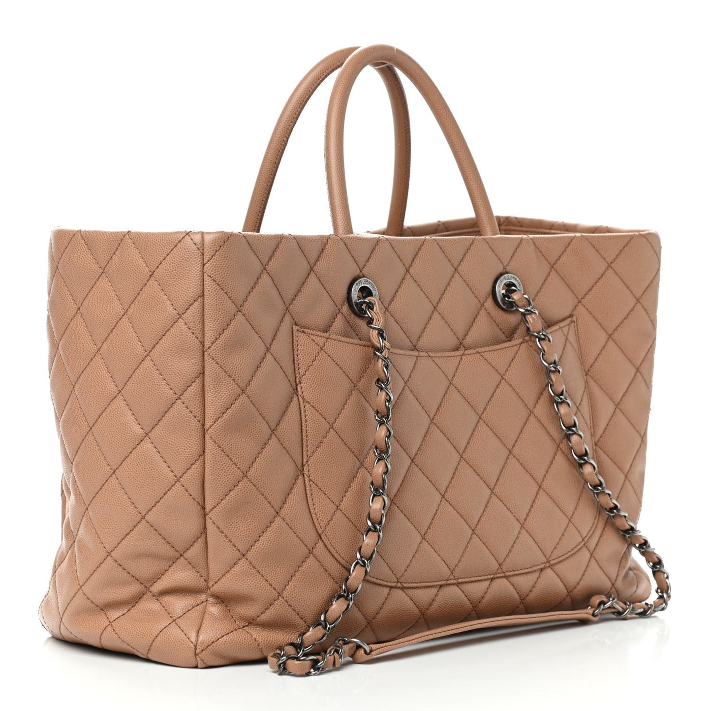 Caviar Quilted Large Coco Handle Shopping Tote Beige