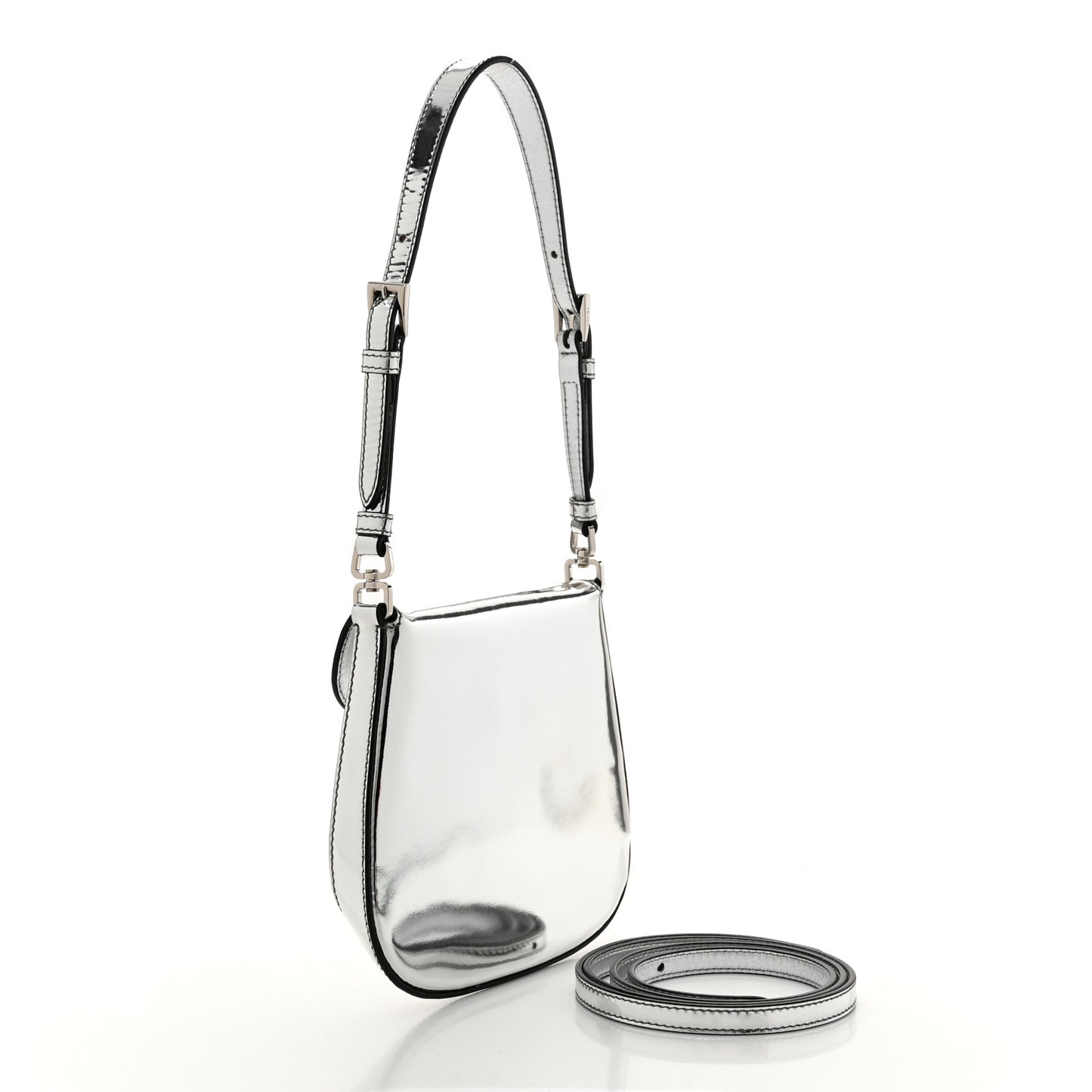 Spazzolato Mini Cleo Flap Adjustable Strap Shoulder Bag Silver