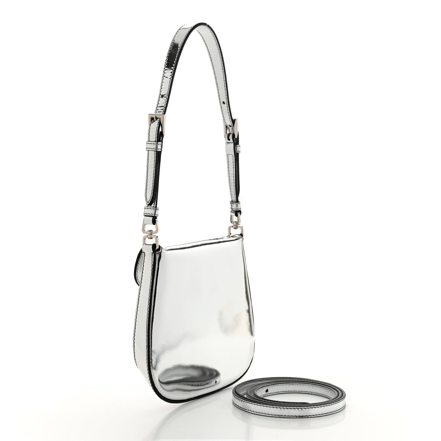 Prada Spazzolato Mini Cleo Flap Adjustable Strap Shoulder Bag Silver 3 of 10