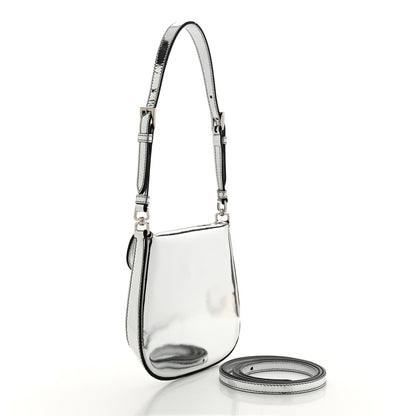 Prada Spazzolato Mini Cleo Flap Adjustable Strap Shoulder Bag Silver 3 of 10