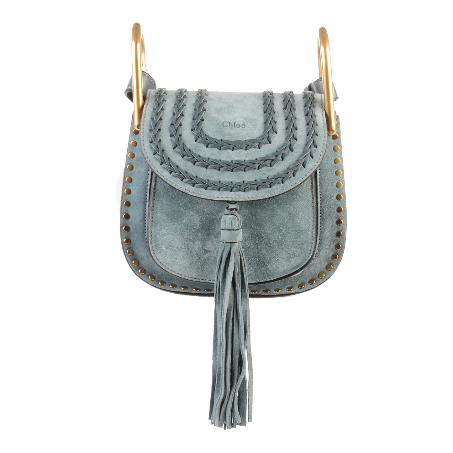 Suede Calfskin Braided Mini Hudson Shoulder Bag Cloudy Blue