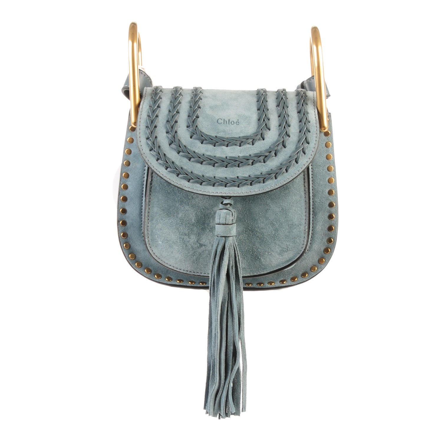 Chloe Suede Calfskin Braided Mini Hudson Shoulder Bag Cloudy Blue 1 of 7