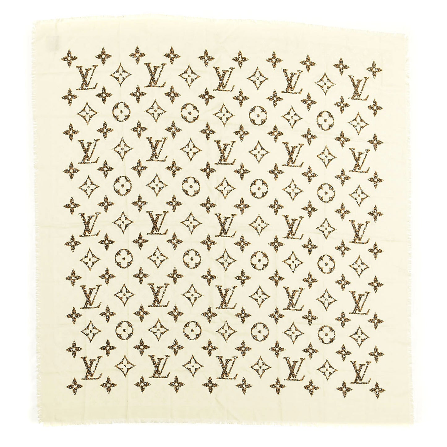 Wool Silk Monogram Giant Jungle Shawl Beige